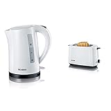 SEVERIN Wasserkocher, 1,5 L, ca. 2.200 W, WK 3494, Weiß/Schwarz & 2286-000 AT 2286 Automatik-Toaster, Kunststoff, weiß/schwarz