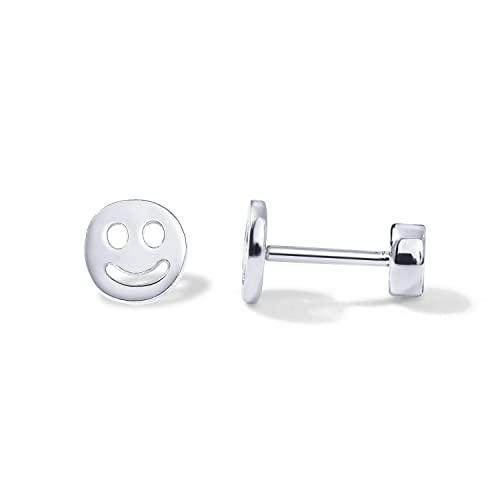 PAVOI 14K Gold Plated 925 Sterling Silver Posts Pair of Flat Back Stud Earrings for Women | Cartilage Helix Piercing | Heart Moon Snake Smiley Butterfly Yin and Yang North Star Earring, 4mm x 6mm