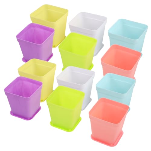 BESTonZON 24Pcs Rectangular Flower Pots Small Plastic Nursery Containers with Saucers for Indoor and Outdoor Planting Spaces for Root Development