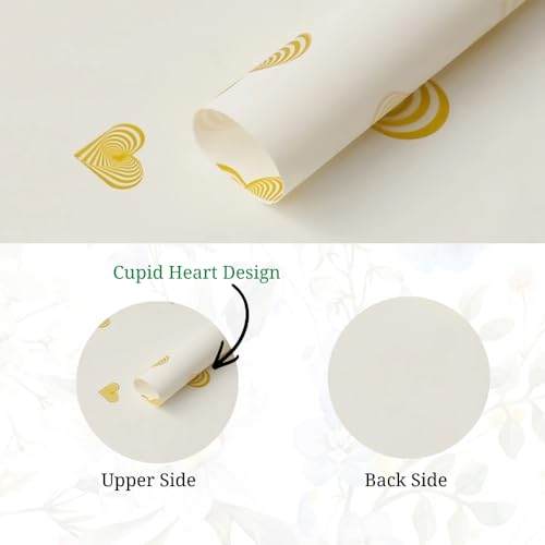 Image of Oasis - 20 Sheets Korean Style Waterproof Premium Bouquet Wrapping Sheet (58cm x 58cm, 60 Microns) | Cupid Heart Design, Giftwrap for Flowers & DIY Gift Wrapping Paper For Valentines Day - White