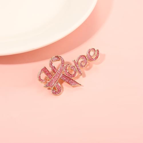 Image of Breast Cancer Awareness Pink Rhinestone Ribbon Pin - Faith Believe Women's Brooch, Survivor Lapel Pin for Cancer Month - Merchandise Accessories Decor