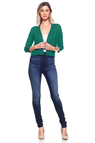 Image of Cielo Women's Soft Solid Open Front 3 /4 Sleeve Sweater Cardigan