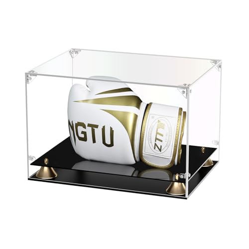 KOLIPI Boxing Glove Display Case Clear Acrylic Display Case with Double Layer Base for Full Size Boxing Glove Self-Assembly Showcase Protector for Signed Memorabilia