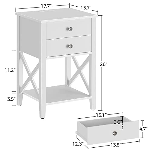 Rolanstar Nightstand With Charging Station, Night Stand With 2 Drawers, 2 Ac And Usb Power Outlets, Accent Bed Side Table With Storage Shelf For Bedroom, White #TOP2