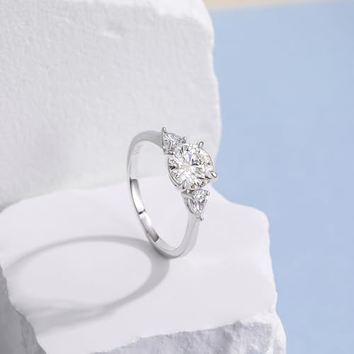 2 CT Moissanite Engagement Rings for Women D Color VVS1 Clarity 925 Sterling Silver Solitaire Round Cut 3-Stone Wedding Stunning Promise Rings for Her Size 3-113