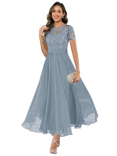 MAGGCIF Lace Mother of The Bride Dresses with Sleeves Chiffon A Line Long Formal Evening Gowns