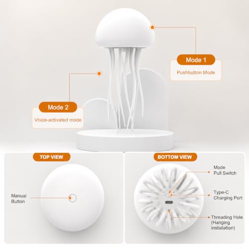 Image of Jellyfish Night Light, Rechargeable RGB Table Lamp with Warm Light & Color Changing Modes, USB Type-C Portable Bedside Lamp for Kids Bedroom, Home Decoration, Desk, Living Room & Gift