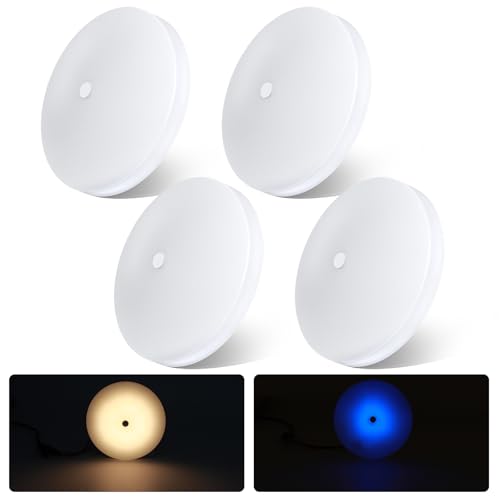 acegoo RV LED Ceiling Dome Light w/Switch 4.5” RV Lights Interior 12V Overhead Puck Light for Motorhome Camper Trailer Boat, Dimmable White Light & Blue Nightlight, Surface Mount,4-Pack (3000K