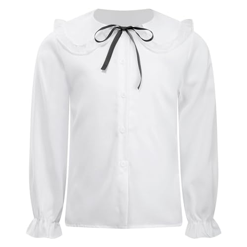 YiZYiF Uniform Shirts for Girls Long Sleeve Oxford Blouse Ruffle Button Down Shirts Spring and Summer Princess Crop Tops2