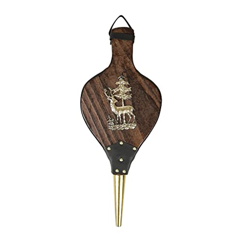 RUECAB - Soufflet de cheminée, souffleur en Bois - Bois et Simili Cuir - Longueur: 40cm - Modèle CERF - Poids: 0,35kg - Convient pour gérer Le feu de cheminée - Haute qualité, léger et Puissant Cover