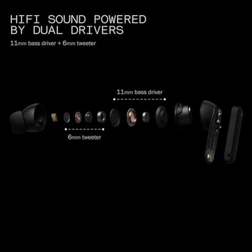 Image of Essri Buds 2 Wireless Earbuds Compatible with CMF 48 dB Hybrid ANC, 55 Hours Battery Life, 11mm PMI Driver, 6 HD Microphones and Spatial Audio, IP55Waterproof (Dark Grey)