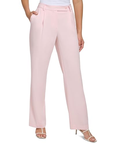 DKNY Women's Solid Extended-Tab Pleat-Front Wide-Leg Pants Rose Quartz 6