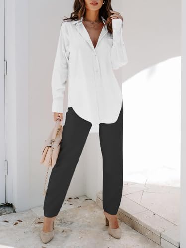 siliteelon Womens Button Down Shirts Dress Shirts Long Sleeve Blouses V Neck Solid Casual Tunics Tops with Pockets4