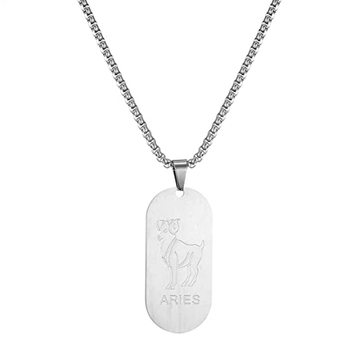 AFSTALR Collier Signe Astrologique bélier Pendentif Plaque Militaire Argent Zodiaque Collier Cadeau de Noël Hommes