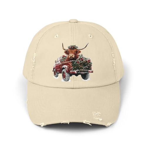 Christmas Cow Cap, Distressed Unisex Cap, Holiday Headwear, Farm Animal Hat, Gift for Him/Her, Festive Fashion Stone
