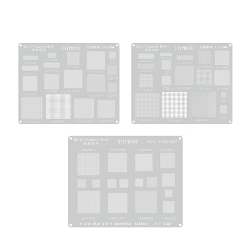 DIYPHONE BGA Reballing Stencils Kit,3Pcs Universal Planting Tin Steel Mesh,Multifunction Solder Tin Planting Template,Square Hole Direct Heating Planting Tin Net for Phone CPU IC Chip Repair