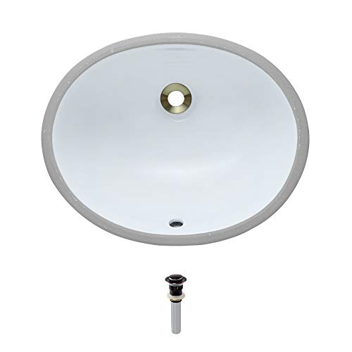 Best Review MR Direct UPS-W-PUD-ABR Antique Bronze Undermount Porcelain Bathroom Sink in White with Pop-up Drain, 7.63 x 16.50 x 13.13 inches