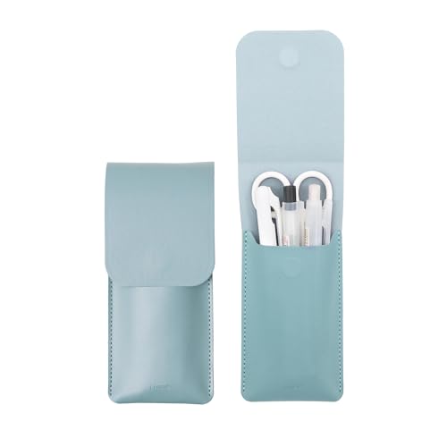 LHiDS Leather Pencil Pouch, Pen Bag for Three Fountain, Ballpoint & Rollerball Pens, Small Pencil Case, Travel Bags Organizer, Sky Blue