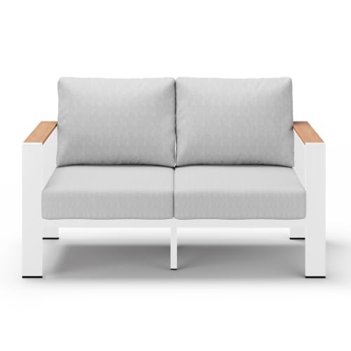 Image of Aluminum Outdoor Patio Furniture Loveseat, All-Weather Patio Conversation Sets with Washable Thick Cushion, Morden Patio Furniture Set for Porch, Balcony, Deck, Yard, White
