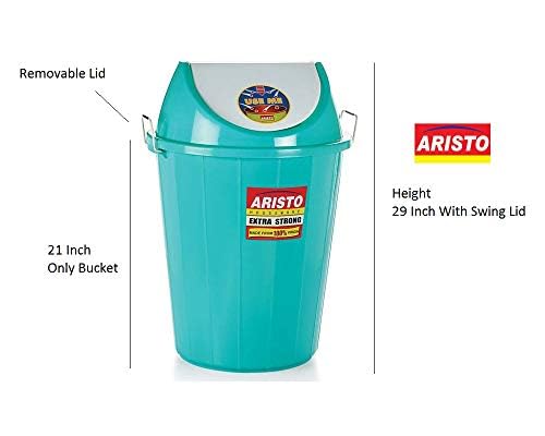 Image of ARISTO Swing Lid Waste Dustbin with Metal Side Handle 60 LTR Green /Blue [COMBO]