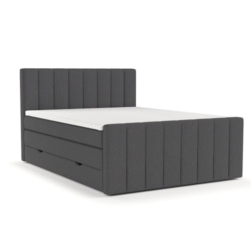 maison de reve - Boxspringbett 200 x 200 cm, mit Taschenfederkernmatratze (Härtegrad H3 und Höhe 37 cm), Polsterbett mit Bettkasten, PU-Topper und Kopfteil - Boxspringbett - Anthrazit, Ruby Serie