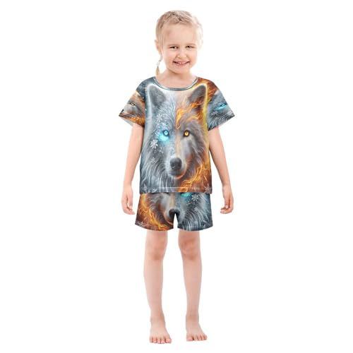 Wolf Dark Blue Pajama Set Short Sleeve Pajamas Shorts Sets Cotton Soft Loungewear Sleepwear 5Y3