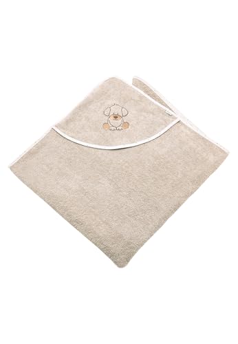 Sterntaler Kapuzenbadetuch 100x100 cm Hund Lucky - Badetuch mit Stickerei auf der Kapuze - Babybadetuch mit Kapuze aus saugfähiger Baumwolle, Sand