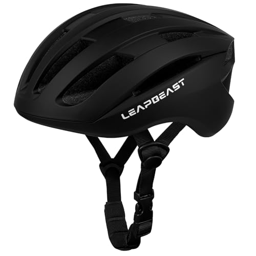 LeapBeast Leichter City-Helm für Damen und Herren, Einfacher Roadhelm, Optimal Belüfteter & Anpassbarer Fahrradhelm Mit Antibakteriellen Polstern für Erwachsene (Schwarz, L（58-61CM）)