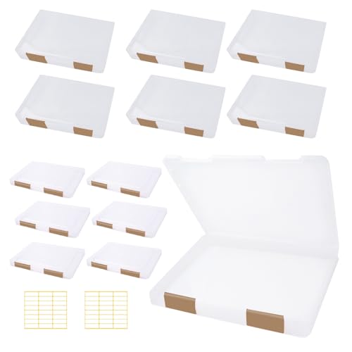 Olutacot 12 cajas de almacenamiento de plástico transparente A4 A5 con 48 etiquetas, organizador de archivos, funda de plástico de papel, protector de revistas con hebilla, suministros escolares de