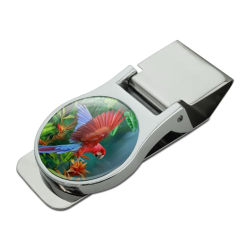 Scarlet Macaw Jungle Satin Chrome Plated Metal Money Clip