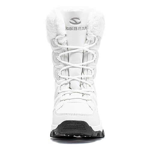 Hobibear Women'S Waterproof Winter Snow Boots Lightweight Warm Faux Fur Lined Mid-Calf Booties(White/New,8 thumb #2