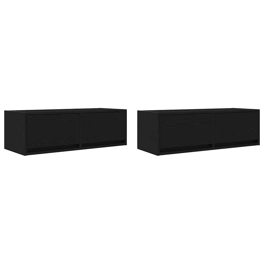 Szafki pod telewizor 2 szt. czarny wygląd dębu, 80 x 31 x 25,5 cm regał wiszący, materiał drewnopochodny, do salonu, sypialni, centrum medialne