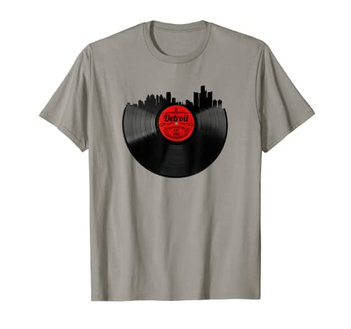 Detroit Michigan Shirt Vintage Skyline Vinyl Record Camiseta Camiseta