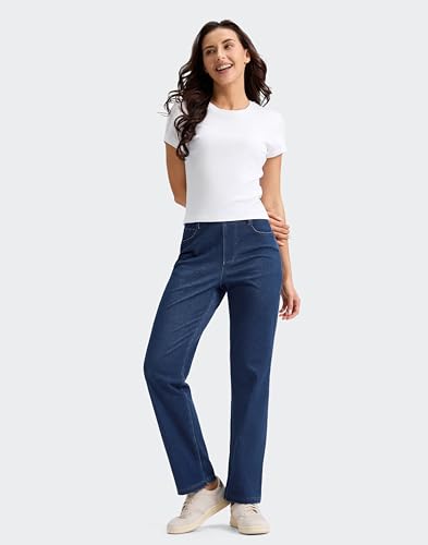Image of Rammus Straight Leg Jeans for Women | Stretchy, Pull on, Sweatpant Jean, High Waisted, Denim Pants, Trendy, Jeggings, Bootcut, Comfortable