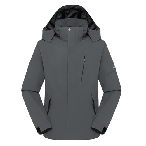 Ynport Crefreak Chaqueta Impermeable para Hombre al Aire Libre Chaqueta Transpirable con Capucha para Senderismo Gabardina al Aire Libre Chaqueta Ligera Chaqueta Cortavientos de Montaña, Gris, L