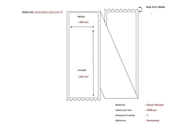 Etichette Termiche Fanfold 102x192 mm, Bianche, Adesivo Permanente, Perforate, Stampa Termica Diretta, 2000 Pezzi