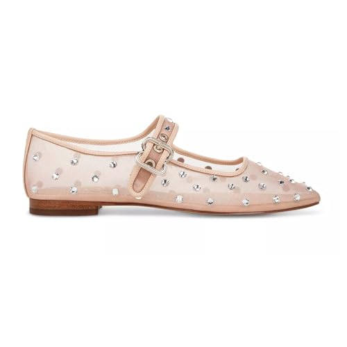 olomisa Rhinestones Ballet Flats for Women, Sparkly Mary Jane Flats Ballerina Square Toe Buckle Strap Shoes2