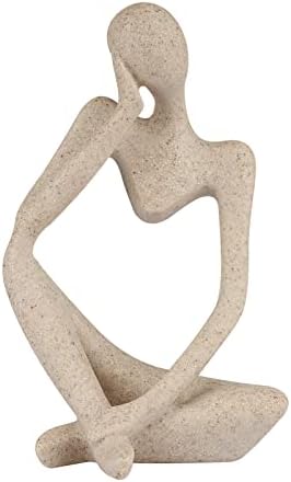 Trycooling The Thinker Statue Abstract Sculpture Resin Statues for Home Decor Modern Home Office Shelf Desktop Bookshelf Decor (Small Sandstone, Left)