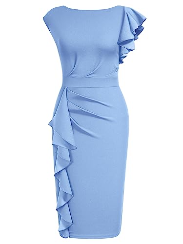 Image of AISIZE Women's Pinup Vintage Ruffle Sleeves Cocktail Party Pencil Dress