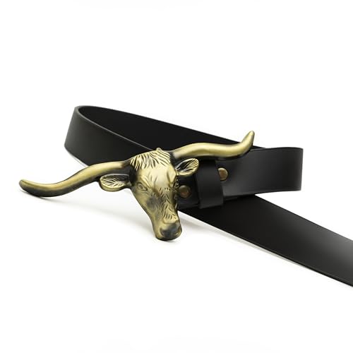 Western Belts for Woman - Leather Cowgirl Belt w/Longhorn Bull Metal Belt Buckle - Stylish Country Concert Outfits