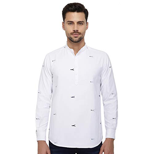 nick&jess - Camisa de Kurta Bordada para Hombre con Cuello Alto