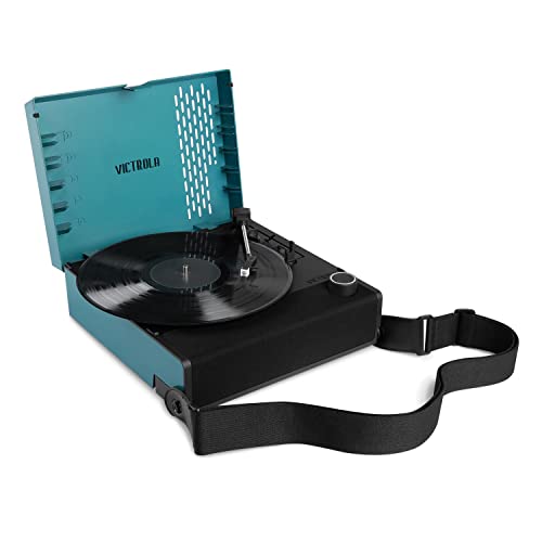 Image of Victrola Revolution GO - Portable Vinyl Record Player, Battery-Powered Bluetooth Turntable, 12 Hour Battery Life, 3 Speed Belt-Driven Record Player, RCA Output, 3.5mm Headphone Jack (Blue)