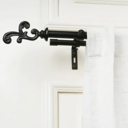 Image of 48 inch-88 inch Adjustable Double Curtain Rod For Door & Windows With Brackets Set Curtains Hanging Extendable Iron Metal Pipe Holder With Spiral Metal Finial (Black, 0.78 inch Diameter)