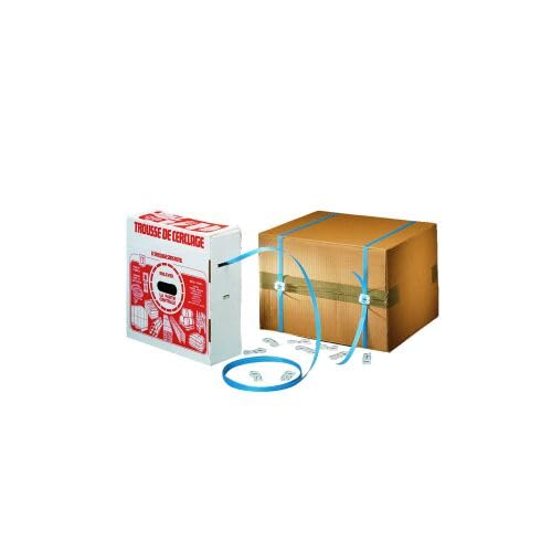 Kit de cerclage - 1 Feuillard PP Bleu 12 x 0,50 mm x 750 m / 250 Boucles / 1 carton dévidoir