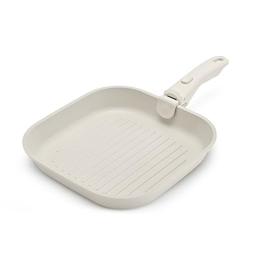 Juego de sartenes antiadherentes con mango desmontable, aluminio que ahorra espacio para cocinar en interiores y exteriores, sartén para carne fácil de limpiar, diseño duradero y ligero