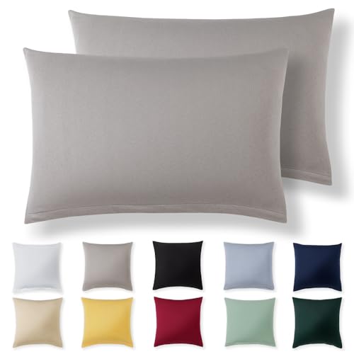 Alreya Kissenbezug 30 x 50 cm (2er Set) - Hellgrau - 100% Jersey Baumwolle - Kissenhülle für Kissen 30x50 cm, Jersey Kopfkissenbezüge, Superweicher Kissenbezüge 30x50 mit Reißverschluss