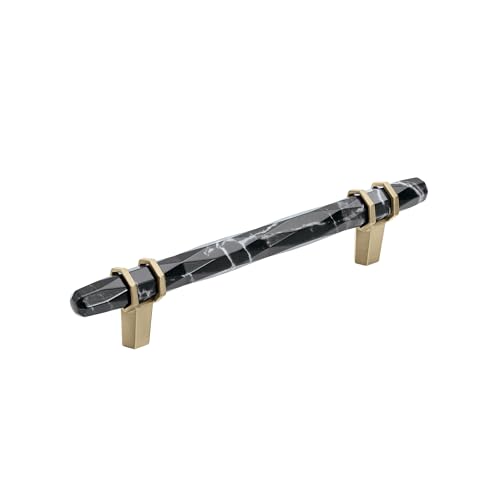 Image of Amerock 5-1 /16 inch Carrione Marble Black /Golden Champagne Drawer Pull