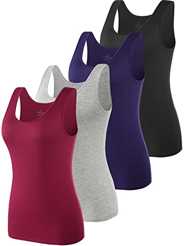 vislivin Elastische Tank Tops für Damen Unterhemden 4er Pack Schwarz/Dunkelblau/Grau/Weinrot XXL