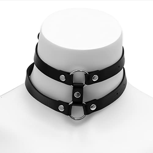Obmyec Black Leather Choker Punk Short Collar Gothic 2-Tier Circle Necklace Soft Pu Leather Short Neck Accessories For Women And Girls #TOP2