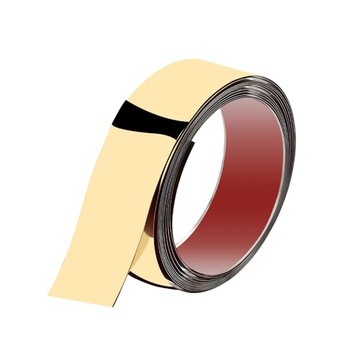 Image of VOLO Stainless Steel 5 Meter /16.4ft Mirror Finish Weather Strip - Waterproof Self-Adhesive Tape for Tile Gap, Wall, Cabinet, Kitchen & Floor - Peel & Stick Adhesive Strip (GOLD, 50MM (2 INCH))